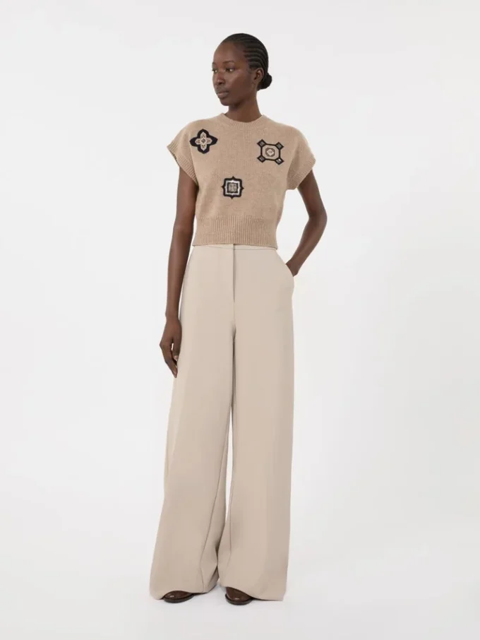 Compact jersey trousers, sand