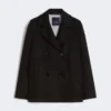 Cotton and linen basketweave pea coat, black