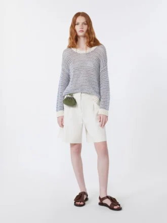 Cotton and linen canvas bermuda shorts, ecru