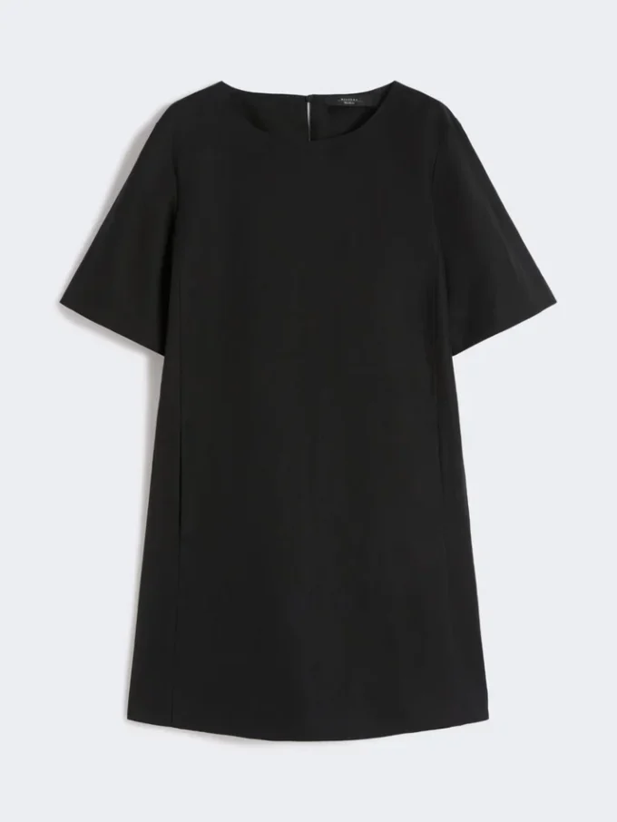 Cotton and linen canvas short dress, black