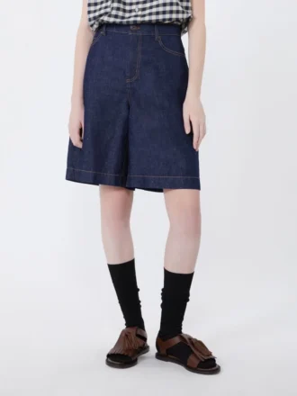Cotton and linen denim bermuda shorts, navy