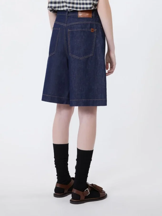 Cotton and linen denim bermuda shorts, navy