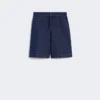 Cotton and linen denim bermuda shorts, navy