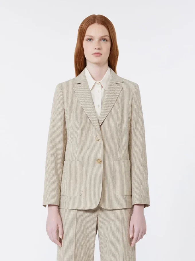 Cotton and linen seersucker blazer, sand