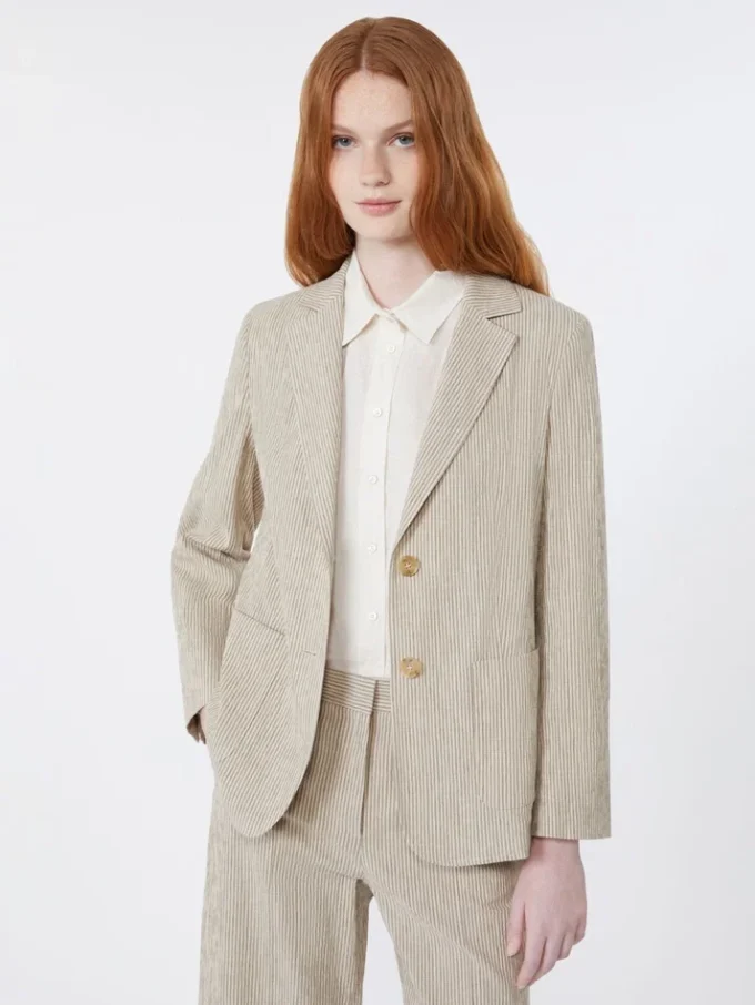 Cotton and linen seersucker blazer, sand