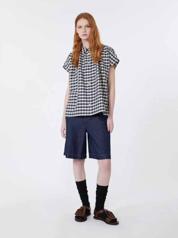 Cotton and ramie batavia shirt, navy