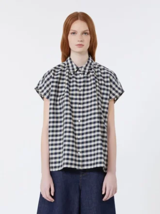 Cotton and ramie batavia shirt, navy