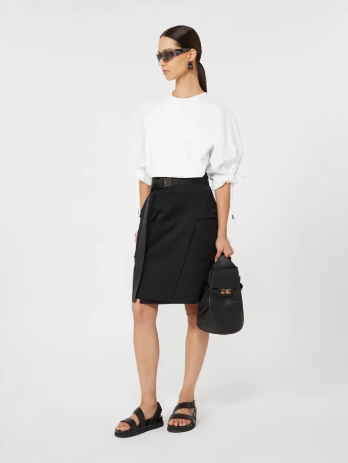 Stretch cotton wrap skirt, black