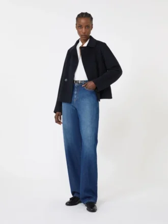 Wool, cashmere and silk boxy jacket, navy