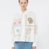Cotton blouse with lace and embroideries, white
