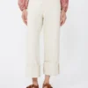 Cotton bull trousers with turn-ups, ecru