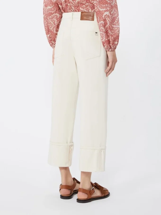 Cotton bull trousers with turn-ups, ecru