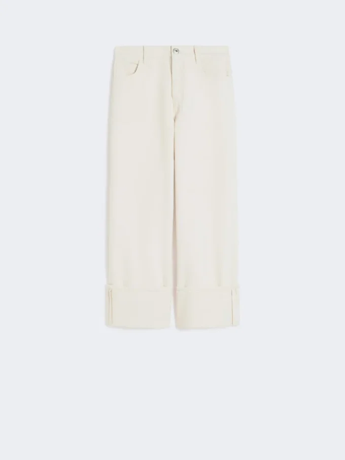 Cotton bull trousers with turn-ups, ecru