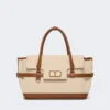 Cotton canvas and leather handbag, powder