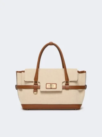 Cotton canvas and leather handbag, powder