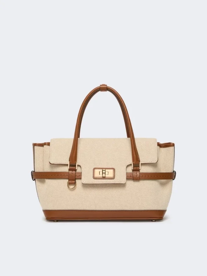 Cotton canvas and leather handbag, powder