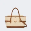 Cotton canvas and leather handbag, powder