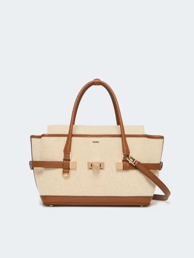Cotton canvas and leather handbag, powder