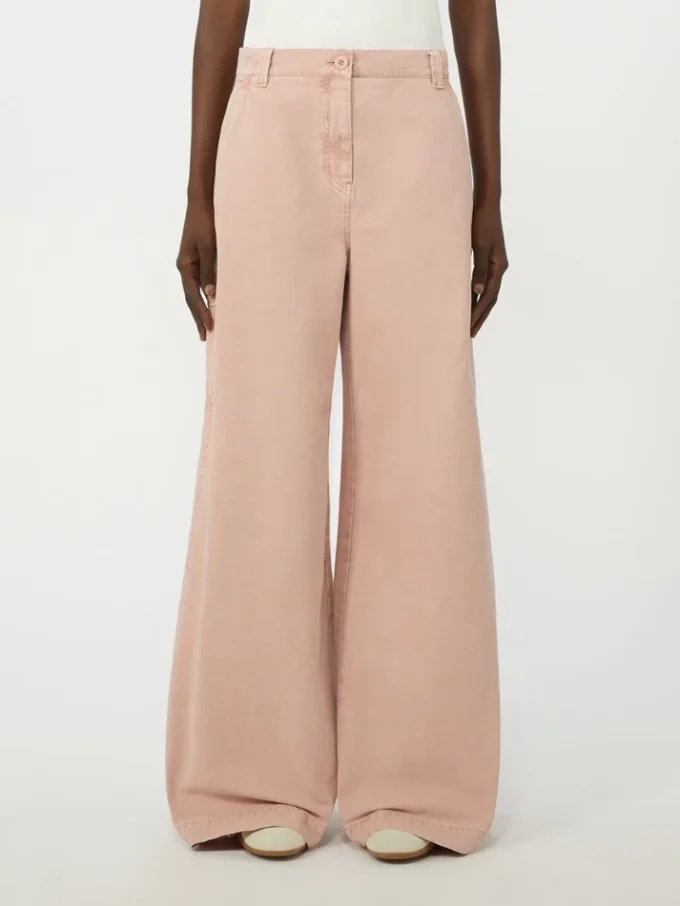 Cotton canvas wide-leg trousers, pink