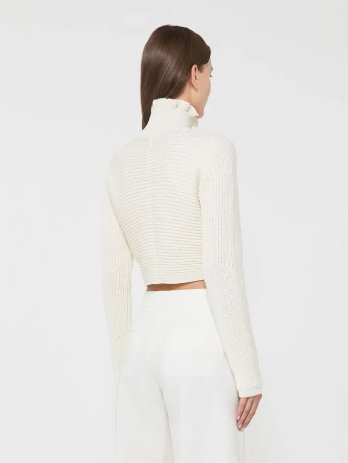 Cotton cordonnet cropped jumper, white