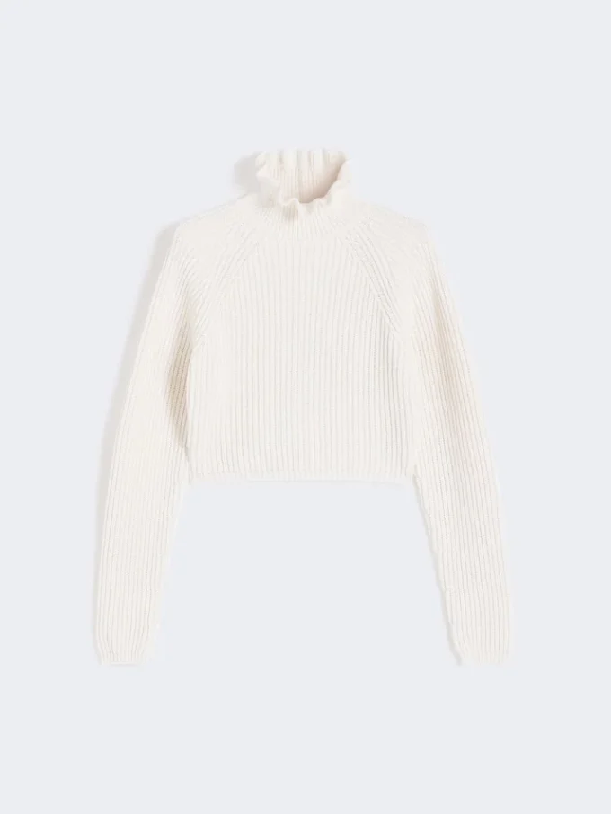 Cotton cordonnet cropped jumper, white