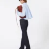 Cotton cropped shirt with pleated back, light blue