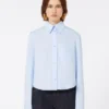 Cotton cropped shirt with pleated back, light blue