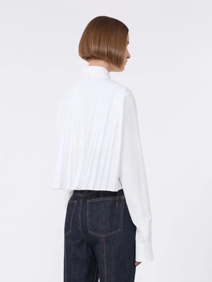 Cotton cropped shirt with pleated back, optical white
