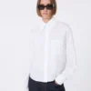 Cotton cropped shirt with pleated back, optical white