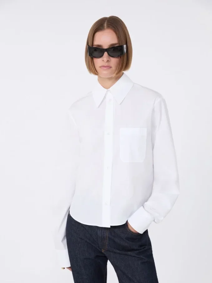 Cotton cropped shirt with pleated back, optical white