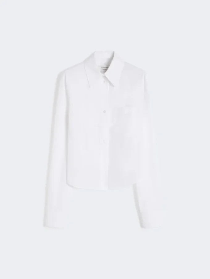 Cotton cropped shirt with pleated back, optical white