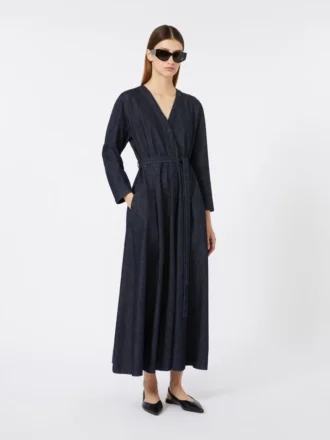 Cotton denim dress with belt, ultramarine