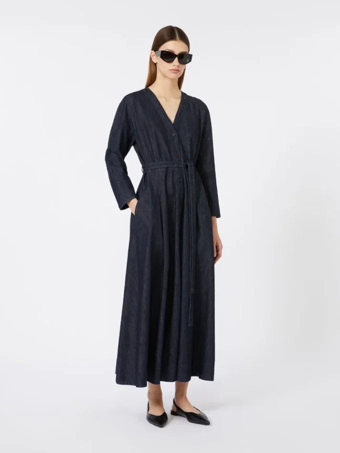 Cotton denim dress with belt, ultramarine