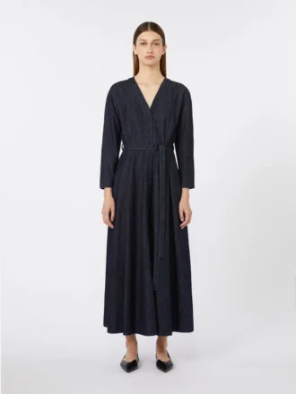 Cotton denim dress with belt, ultramarine