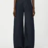 Cotton denim wide-leg jeans, navy
