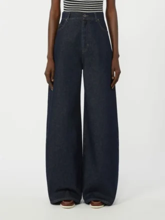 Cotton denim wide-leg jeans, navy