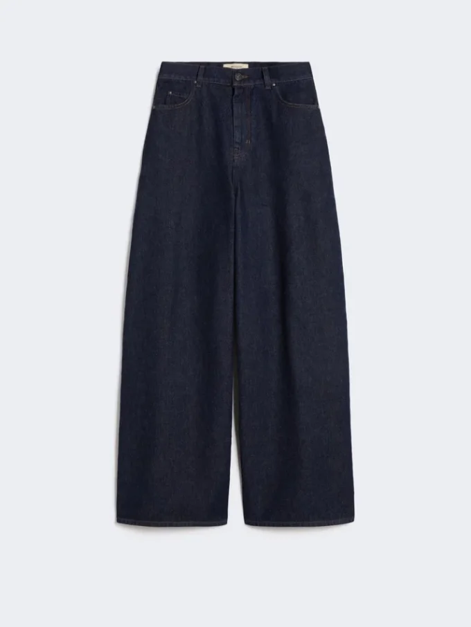 Cotton denim wide-leg jeans, navy