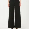Cotton drill wide-leg trousers, black