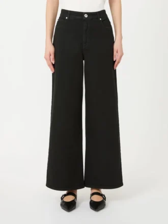 Cotton drill wide-leg trousers, black