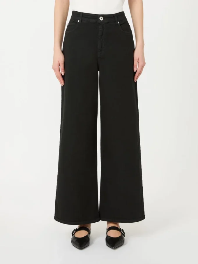 Cotton drill wide-leg trousers, black