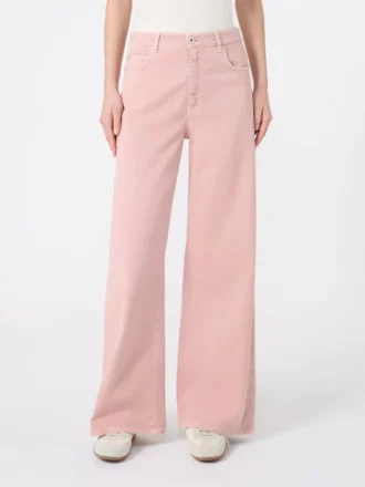 Cotton drill wide-leg trousers, pink