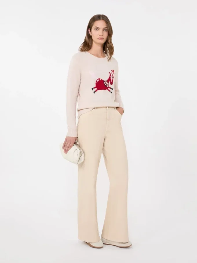 Cotton drill wide-leg trousers, sand