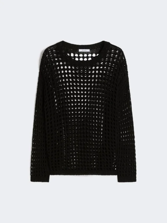 Cotton mesh jumper, black
