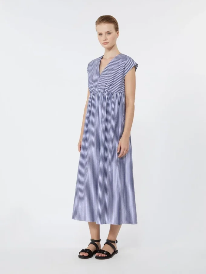 Cotton-poplin a-line dress, navy