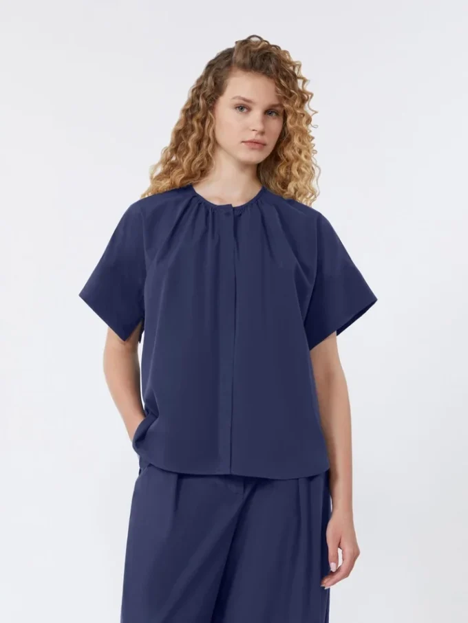 Cotton poplin crew-neck shirt, navy