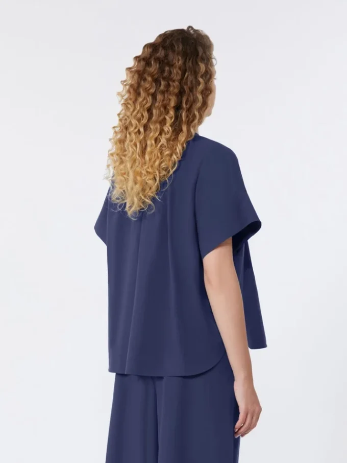 Cotton poplin crew-neck shirt, navy