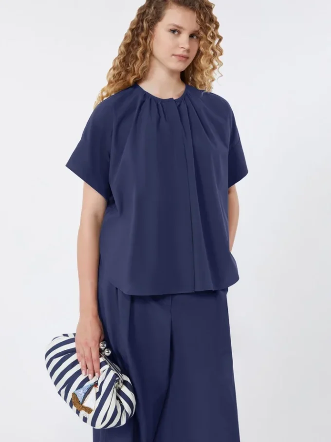 Cotton poplin crew-neck shirt, navy