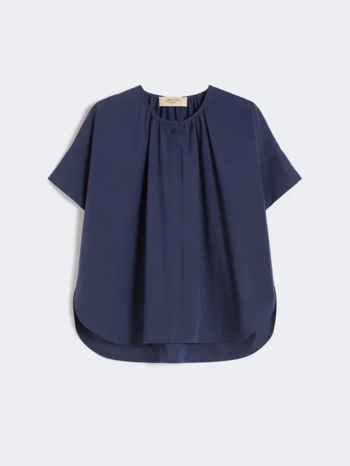 Cotton poplin crew-neck shirt, navy
