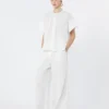Cotton poplin crew-neck shirt, white