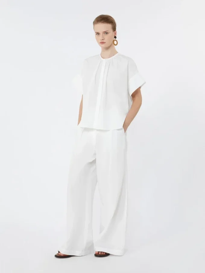 Cotton poplin crew-neck shirt, white